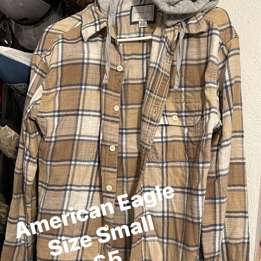 American Eagle Plaid Shirt - Brown and White